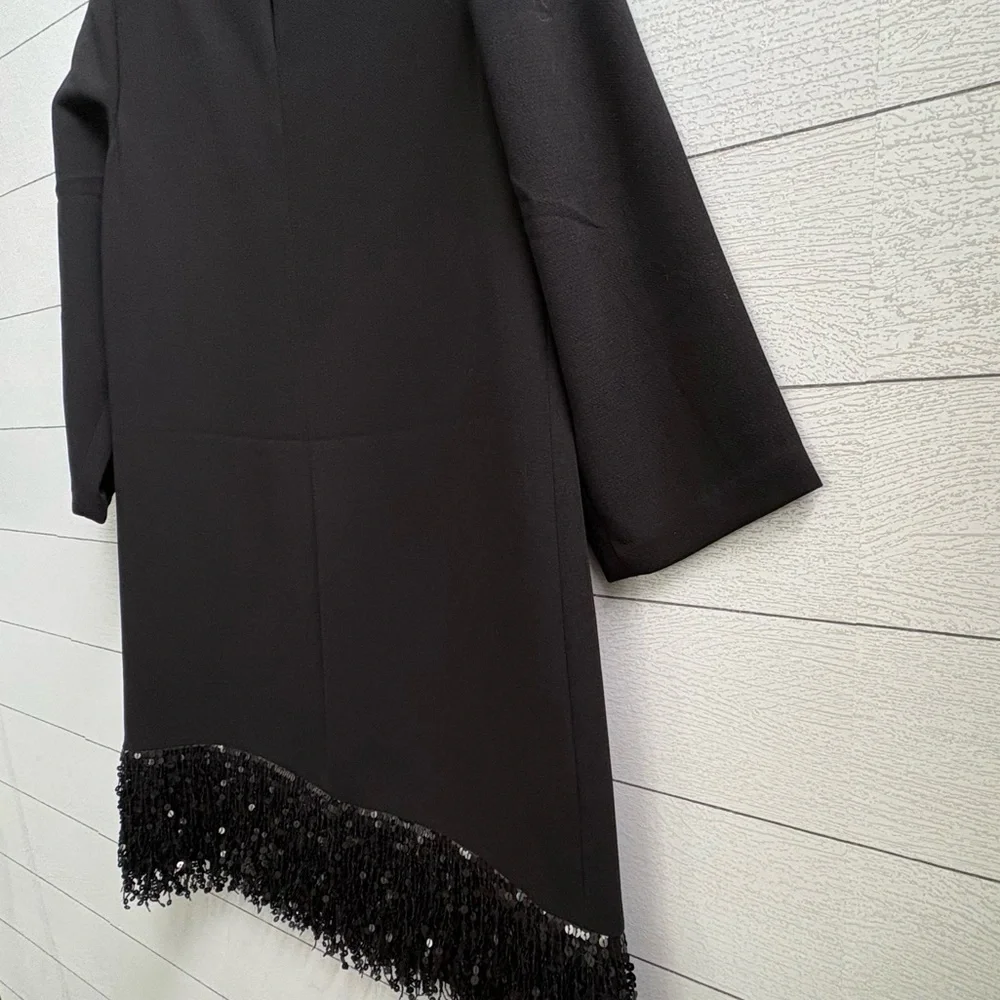 Kate Spade Sequin Fringe Hem Black Cocktail Party Mini Dress LBD Size 10